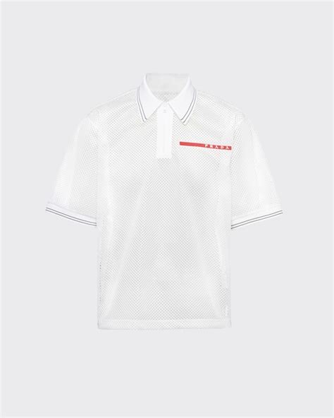 prada polo zip|White Oversized mesh polo shirt .